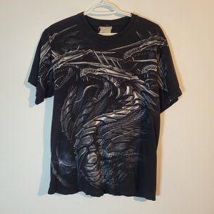 Vintage 1990s Rare Tri-Dragon Liquid Blue Single Stitch Shirt